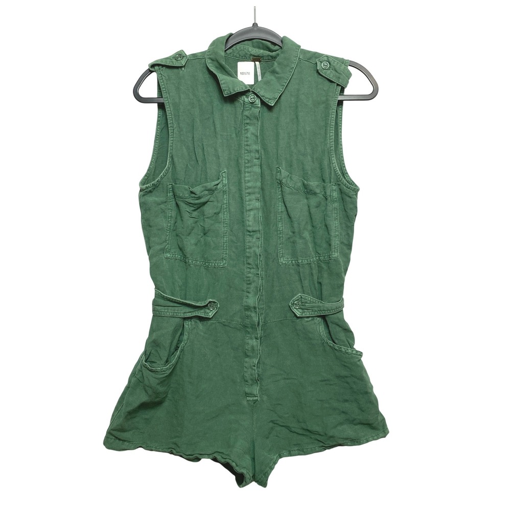 YFB Young Fabulous & Broke Romper Womens Medium Green Linen Blend Utility